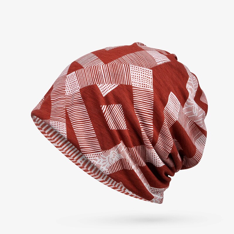 Xiaomi-gorrito con patrón geométrico para hombre y mujer, gorro de punto, turbante, transpirable: Wine Red