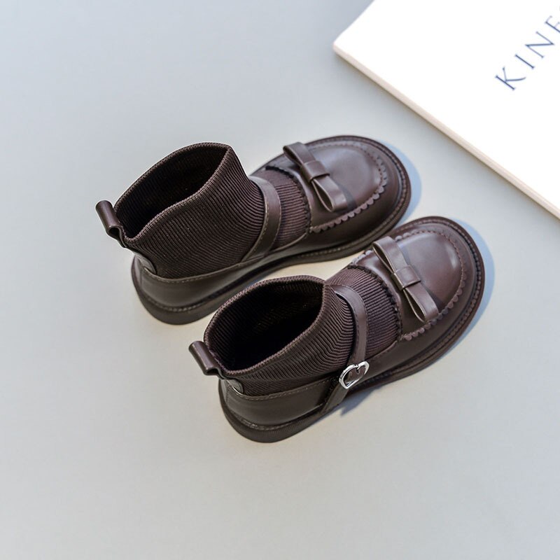 Mädchen süße schmetterlingsknoten-sockenstiefel prinzessin Baby herbst pu leder flache kinderschuhe 03a