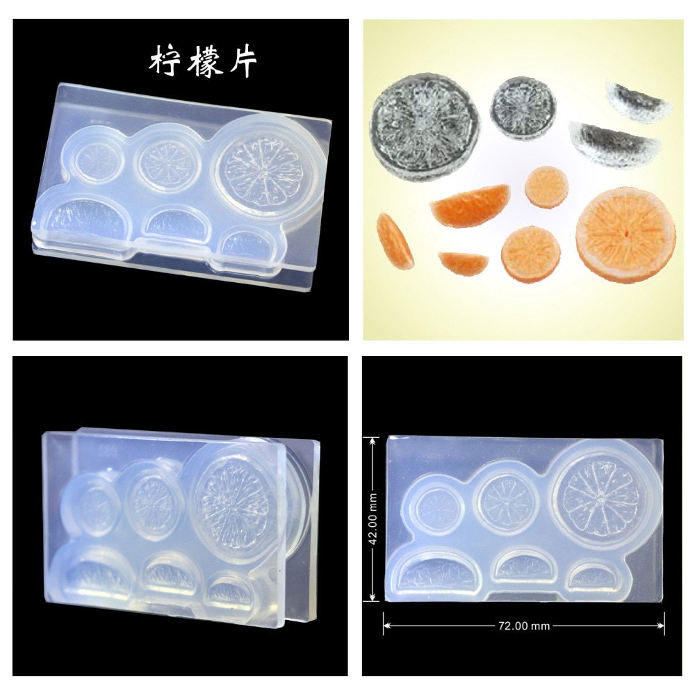 Stereoscopische, doorzichtige siliconen diy mini-set met citroenschijfjes, mal voor het maken van epoxyhars sieraden, fruit siliconen mal