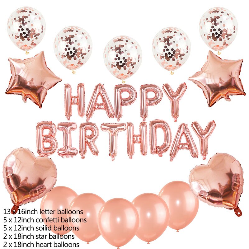 Happy Birthday Balloon Set Balloons Garland Hanging Banner Bunting for Kids Birthday Baby Shower Anniversary Party Decoration: Rose gold