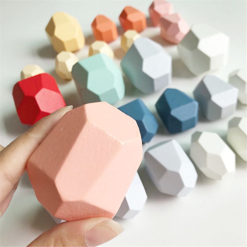 DIY Color Wooden Stone Building Block Educational Toy Nordic Style Stacking Game Wooden Toys colorless Stones Polished