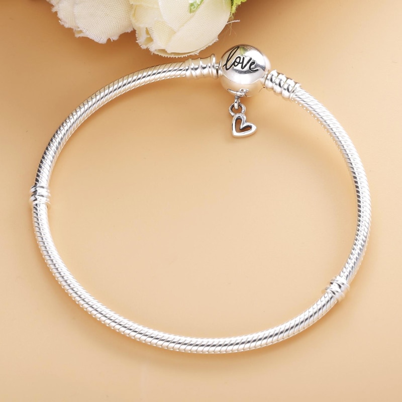 Authentic 925 Sterling Silver Moments Freehand Heart Clasp Snake Chain Bracelet For Charm Women DIY Jewelry Beads