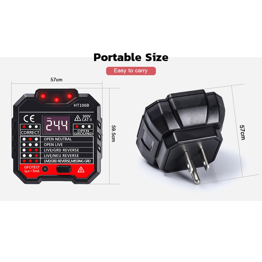 HT106 Socket Outlet Tester Circuit Polarity Voltage Wall Plug Breaker Finder UK EU US Plug Ground Zero Line Plug Polarity Phase