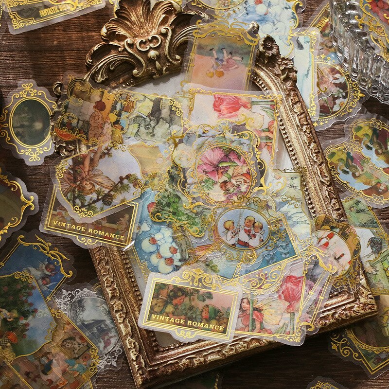 30 stk vintage slot eventyr verden serie dekorative gyldne klistermærker scrapbog etiket dagbog papirvarer kunst journal planner