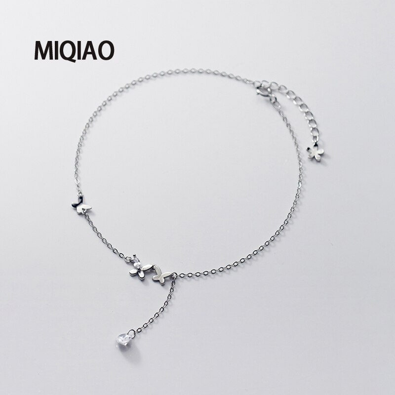 MIQIAO Schmetterling Fußkettchen Für Frauen Armbinde Auf sterben Bein Kette Ornament 925 Sterling Silber Sommer Runde Diamant Zirkon Neue