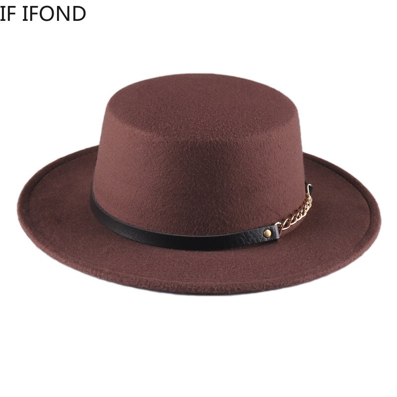 mitation Woolen Round Top Hat For Women's Wide Brim Fedora Hat Gambler Hat