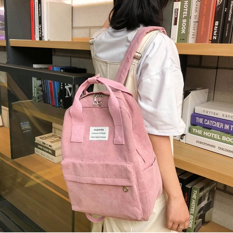 Mochilas de pana para mujer, invierno , estilo informal para mujer, Color sólido, mochila para chicas adolescentes, mochila escolar