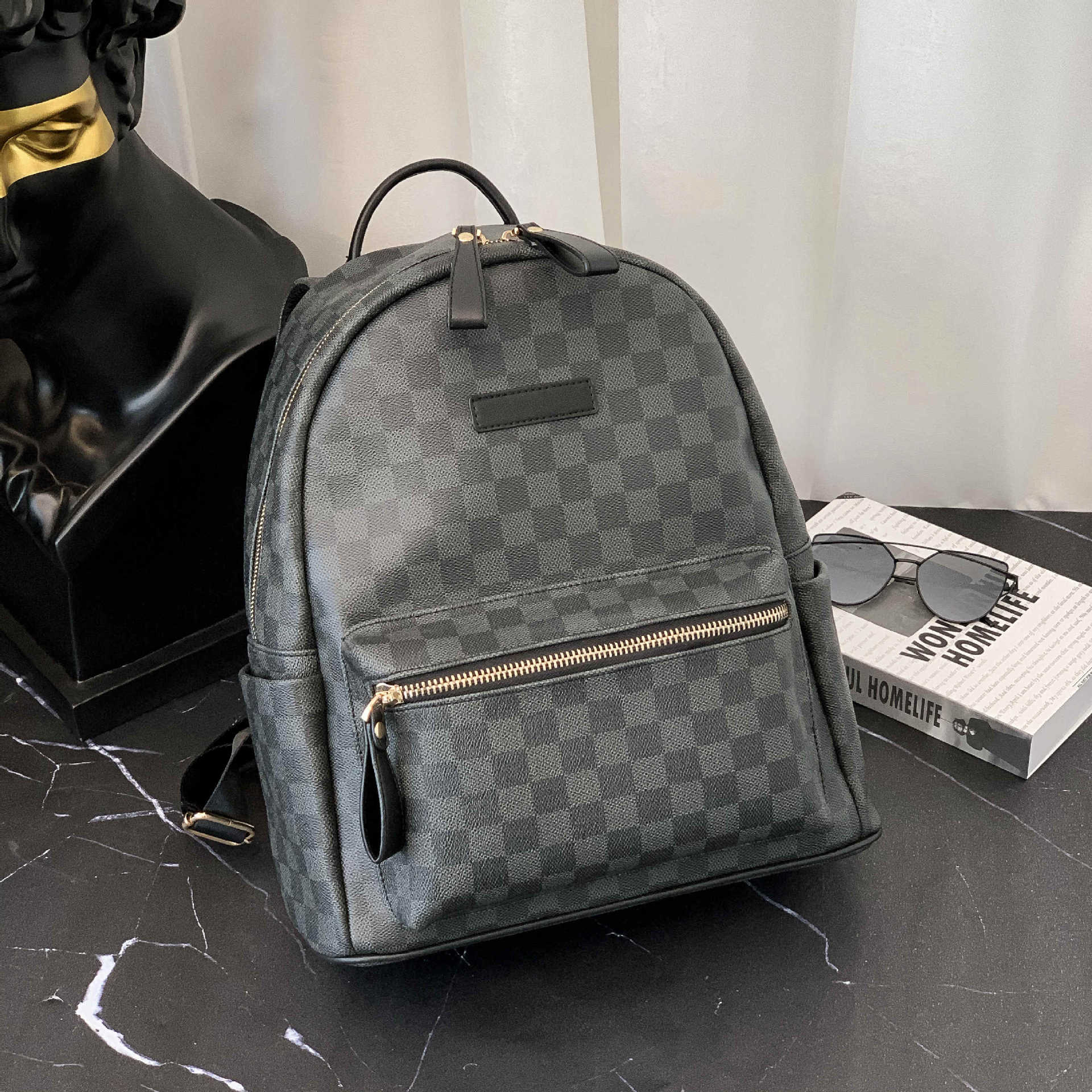 Unisex Waterproof Leather Men's Backpack Schoolbag Plaid Leather Backpack Large Capacity Travel Laptop Mochila Backpack For Male