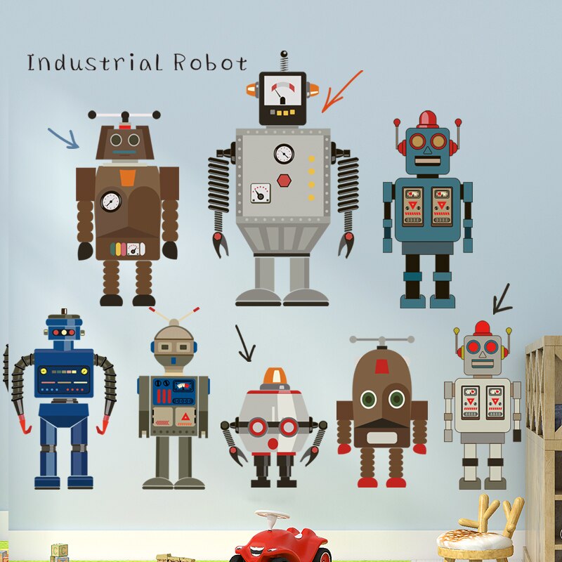 Robot Wall Stickers Industrial Style Decoration Boy Kids Room Decoration Aesthetic Nursery Childern Bedroom Decor Wallpapers Art