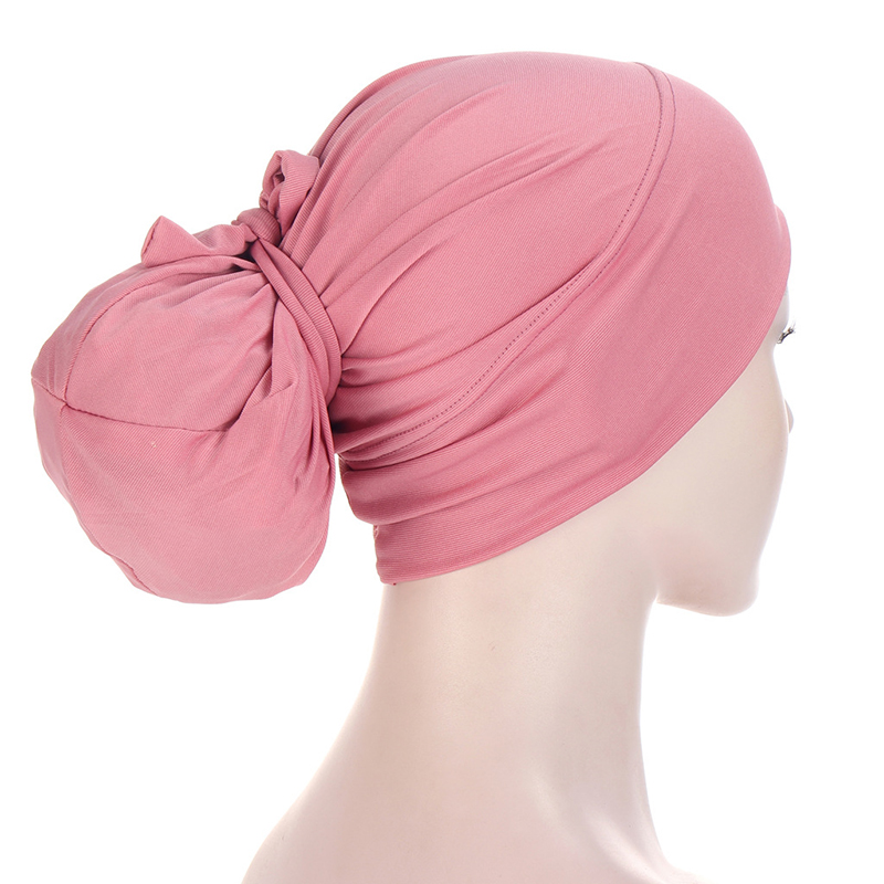 Polyester Headscarf 2022 Elastic Turban Hat Solid Color Women Warm Winter Headscarf Bonnet Inner Hijabs Cap Muslim: 08