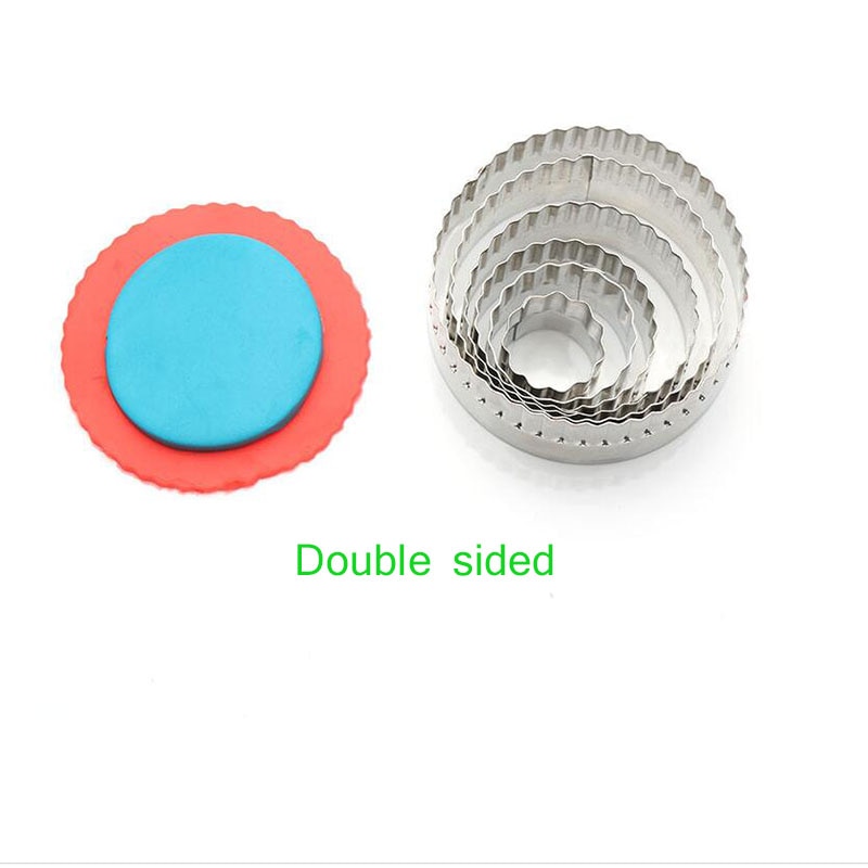 6PCS Stainless Steel Circle Biscuit Making Mold Form Fondant Cutter Set Double Side Fluted &amp; Plain Edges Cookie Cutter Round