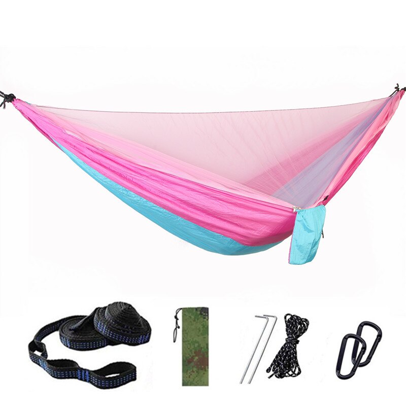 Hamac Anti-moustique à ouverture rapide automatique, 290x140cm, hamac simple Double avec moustiquaire, hamac de loisirs d&#39;extérieur: Pink and blue
