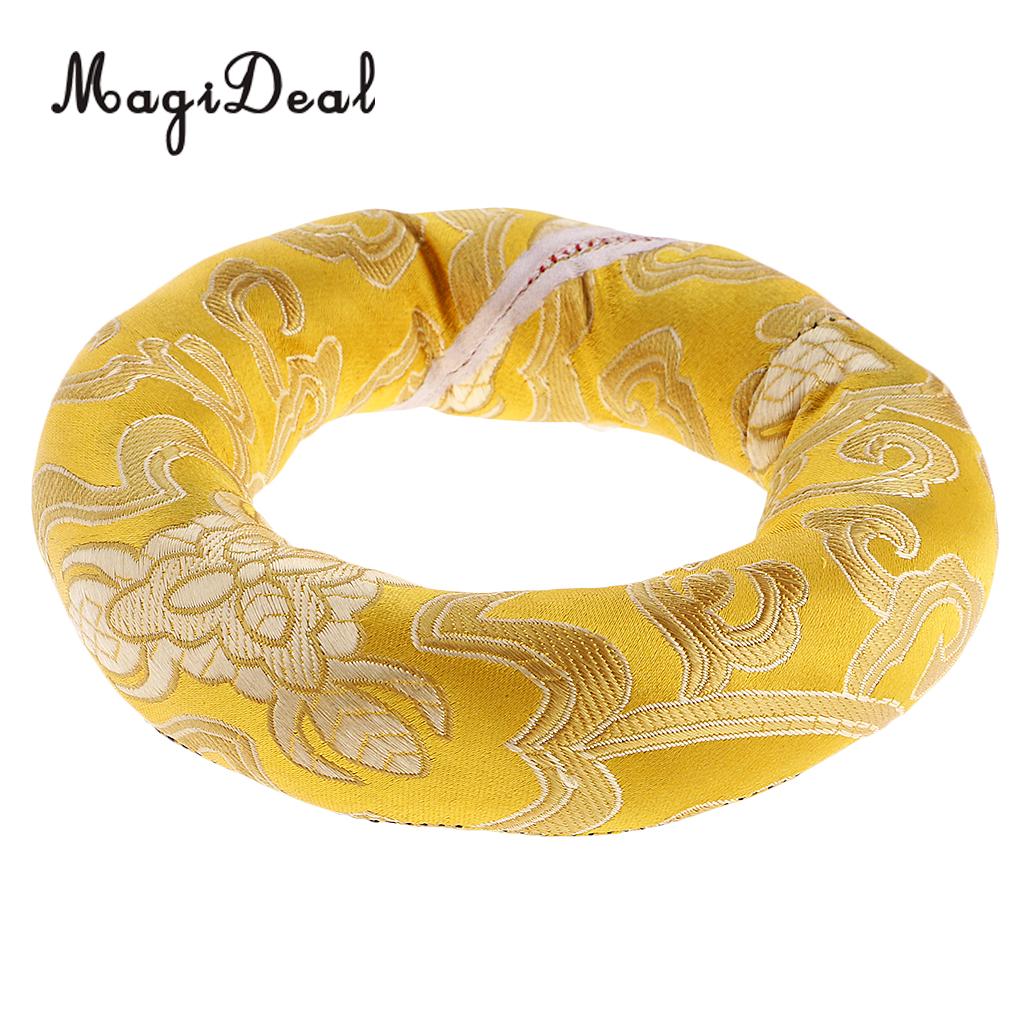 Random 2 Piece Round Silk Tibetan Singing Bowl Ring Cushion for Dharma -10cm