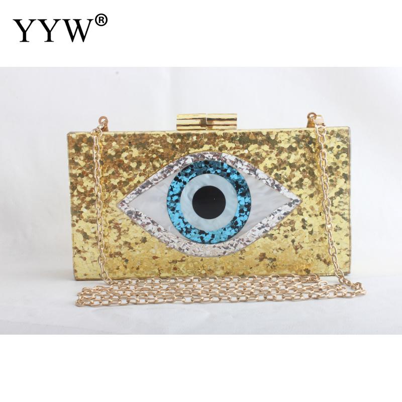 Acryl crossbody tas, dames clutch in de stijl van ogen, zilvergouden pailletten box clutches en handtassen met ketting, schoudertassen