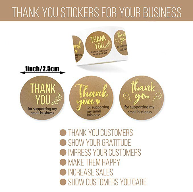 500 stuks bedankt voor het steunen van mijn bedrijf kraft stickers goudfolie woorden sticker geweldig voor zakelijke decoratie sticker