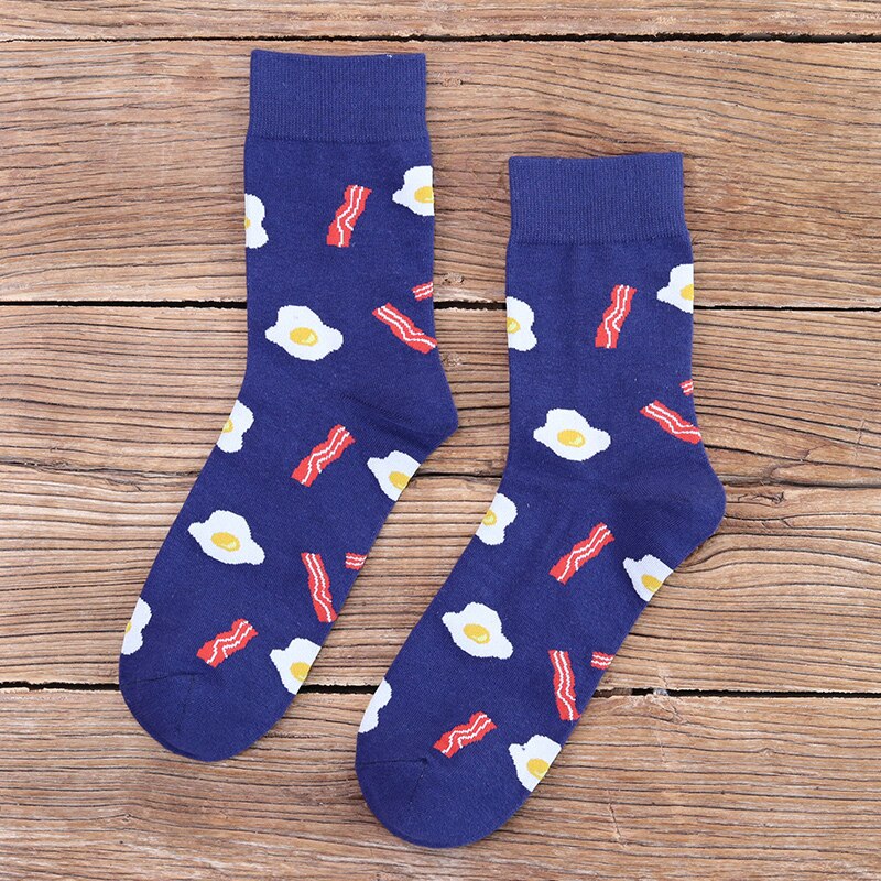 Snack pattern Harajuku hip hop socks men's funny combed cotton dress casual art socks colorful novelty skateboard mens socks: Blue Socks