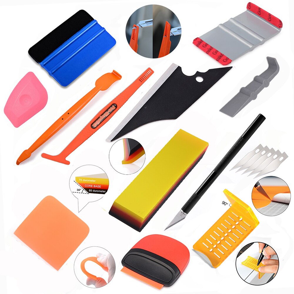 FOSHIO Auto Zubehör Kit Carbon Fiber Vinyl Wrapping Werkzeuge Auto Film Aufkleber Wrap Schaber Messer Fenster Tönung Rakel Set: Set 4