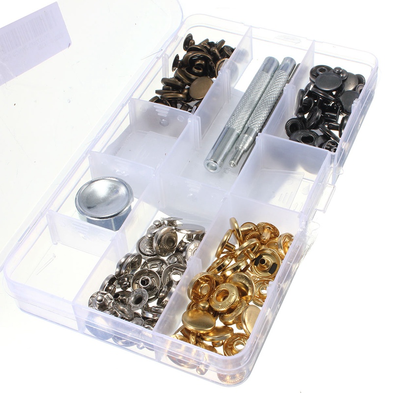 KiWarm 40 Sets Snap Fasteners Press Stud Kit with Tool Inbox Sewing Leather Buttons Installation Tools Accessories