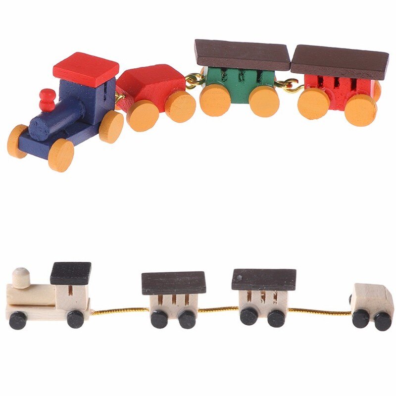 1:12 Poppenhuis Spelen Poppenhuis Decor Actieve Speelgoed Miniatuur Leuke Geschilderd Houten Trein Set Locomotief Compartiment Rijtuigen Speelgoed