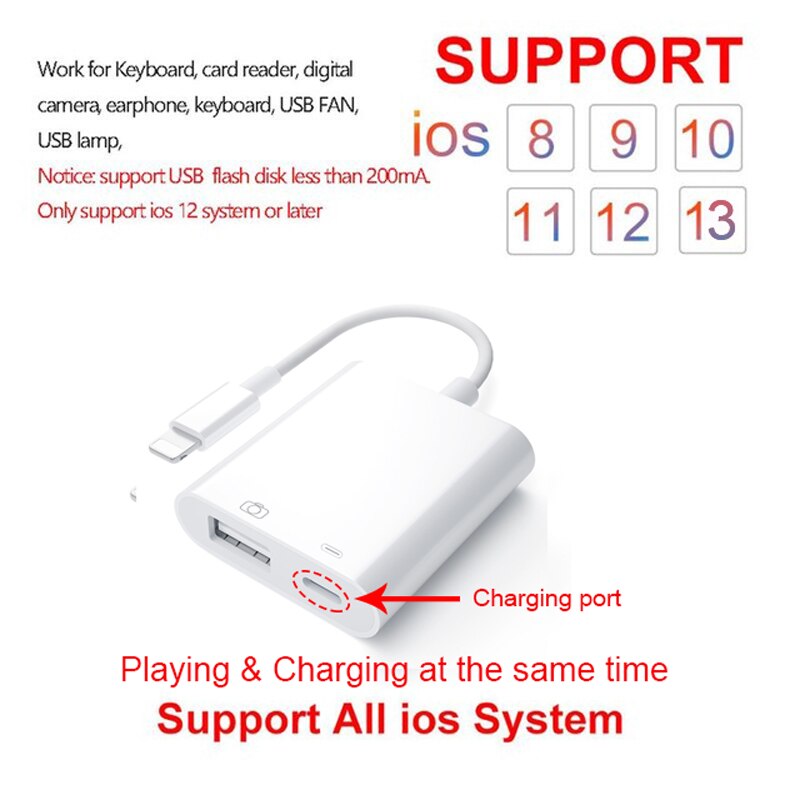 Otg Reader Voor Ios Naar Usb 3.0 Camera Adapter Mobiele Telefoon Accessoires Converter Voor Ipod Keyboard Ios 13 Connector: L USB Charger