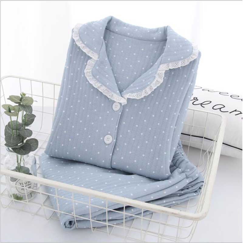Winter Katoen Dikke Comfortabele Ademende Zwangere Vrouwen Borstvoeding Nachtkleding Fall Moederschap Pyjama Zwangerschap SleepwearX229: Blue / M