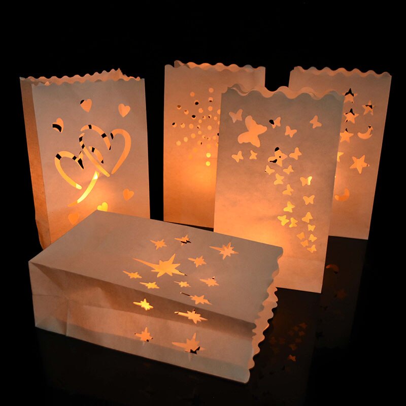 5Pcs Festival Laterne Hochzeit Geburtstag Party Dekoration Papier Kerze Tasche Herz Tee Licht Halter Für Valentine Party Dekor