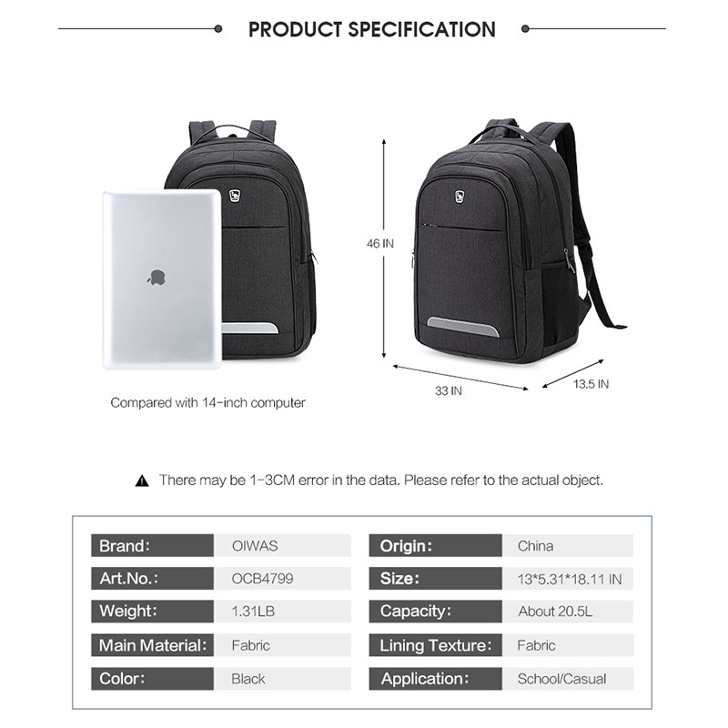 Oiwas Men's Backpack Casual Black Backpacks Large Capacity Children Schoolbag For Teenages Women Travle