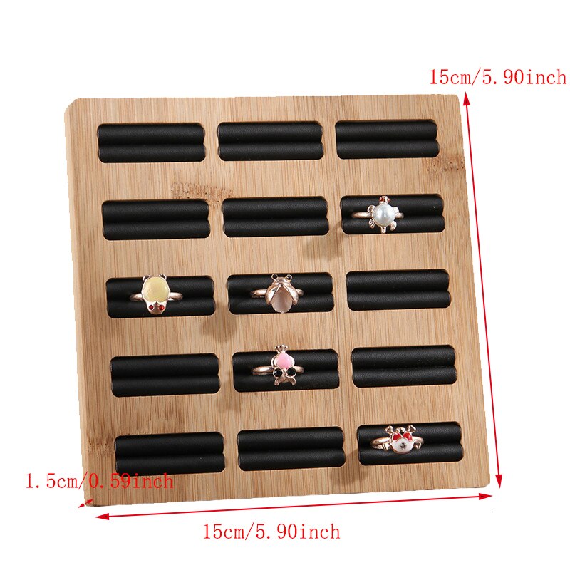 15 Grids Ringen Opbergvak Sieraden Display Rack Bamboe Pu/Fluwelen Ringen Organisator Rack Display Showcase Plank