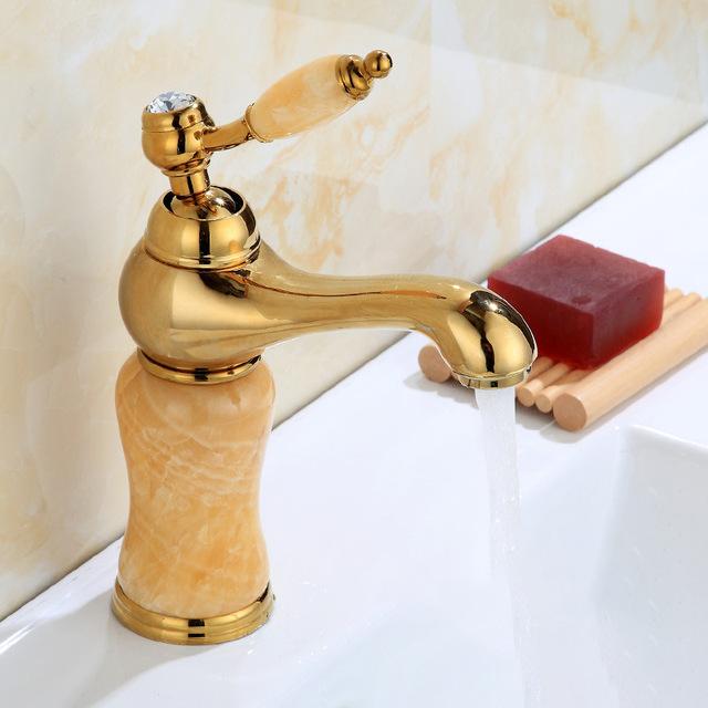 Guld & rose guld jade artikel badeværelse dekoration vandhane enkelt håndtag enkelt hul vask håndvask vandhane badeværelse tilbehør: Wb -063-1