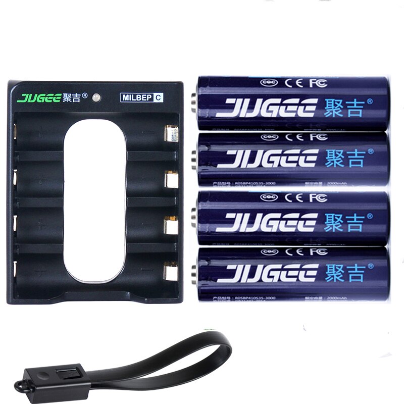 Jugee 1.5V Aa 3000mwh Aaa 1000mwh Lithium Batterij Usb Oplaadbare Lithium Usb Batterij Slimme Lader: 4AA with charger