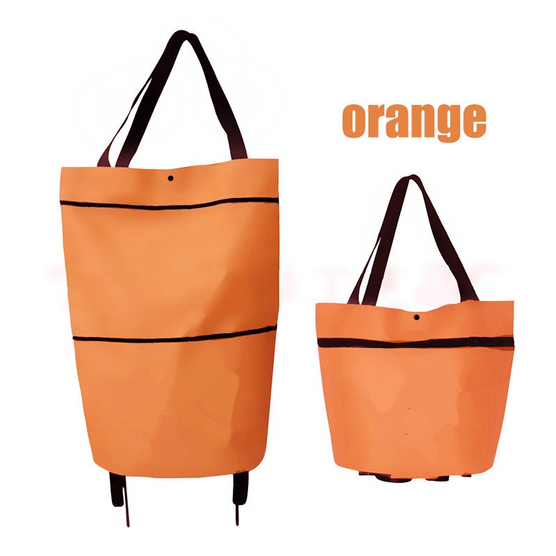 Boodschappentas Met Vouwen Sleepboot Outdoor Reizen Boodschappentas Draagbare Multifunctionele Grote Capaciteit Oxford Winkelwagen Boodschappentas: Oranje