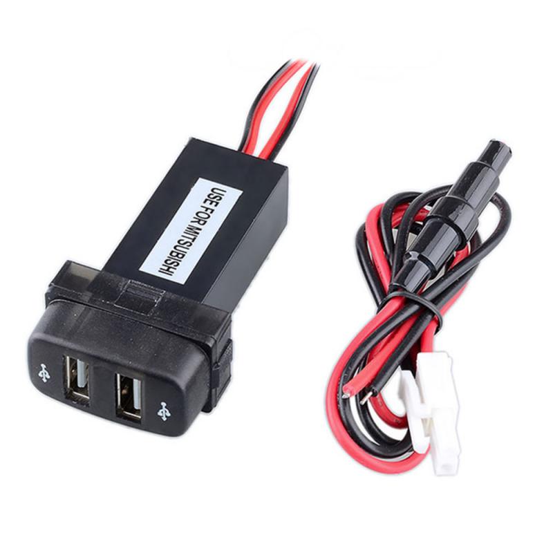 Dual USB Car Charger Power Adapter 2 Ports USB Interface Socket Car Modification Dashboard For Mitsubishi Pajero Lancer