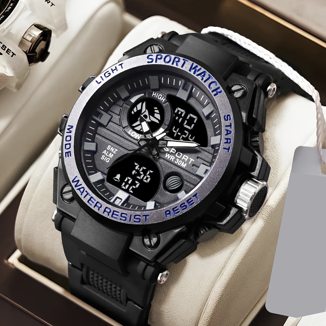 Reloj deportivo juvenil reloj electrónico multifuncional despertador sincronización luz nocturna reloj LED multifuncional para estudiantes: Azul