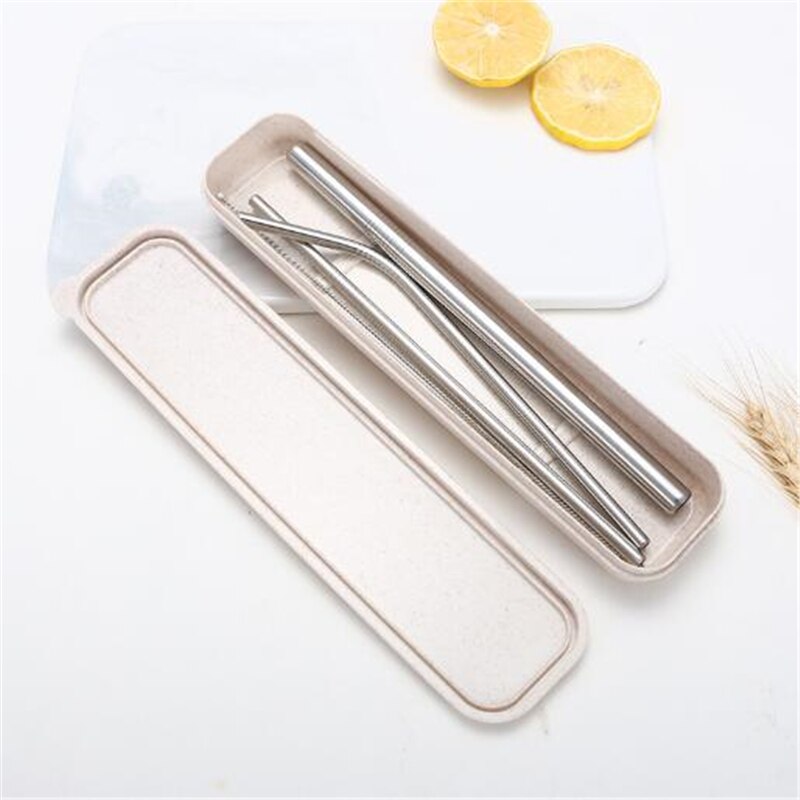 4 unids/set pajitas de acero inoxidable con cepillo limpiador pajitas de Metal reutilizables pajita de zumo portátil de 5 colores con cepillo limpio
