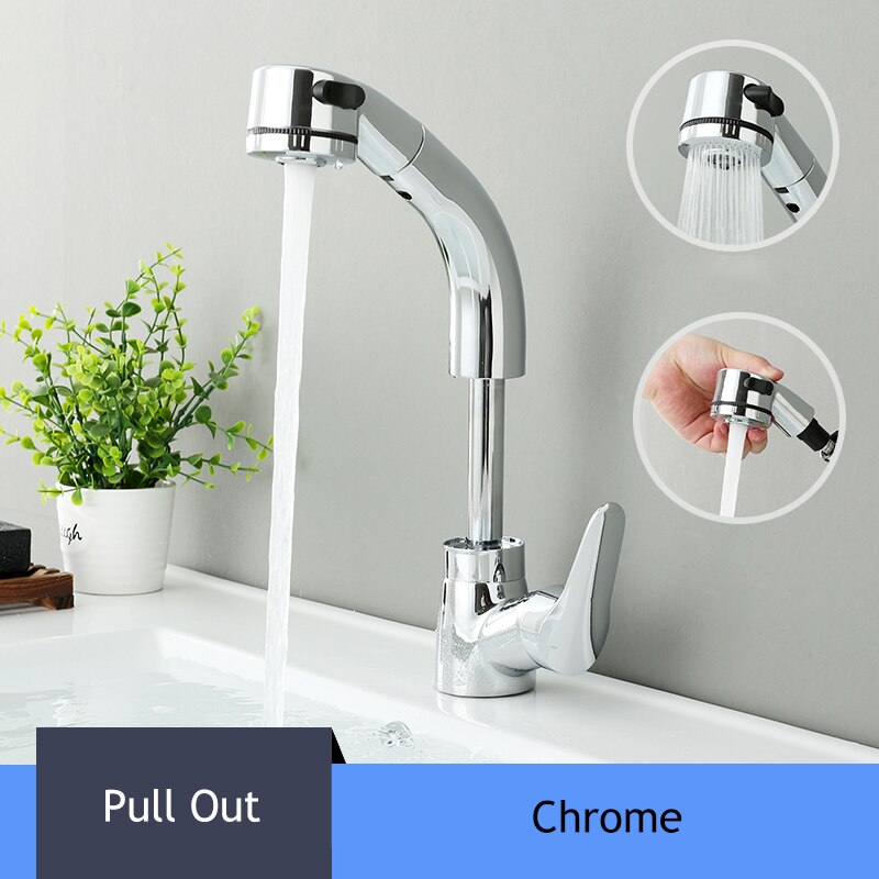 Deck Installation Basin Faucet And Cold Mixer Lifting Pull Out Bathroom Faucet Black Single Handle Basin Tap: Chrome