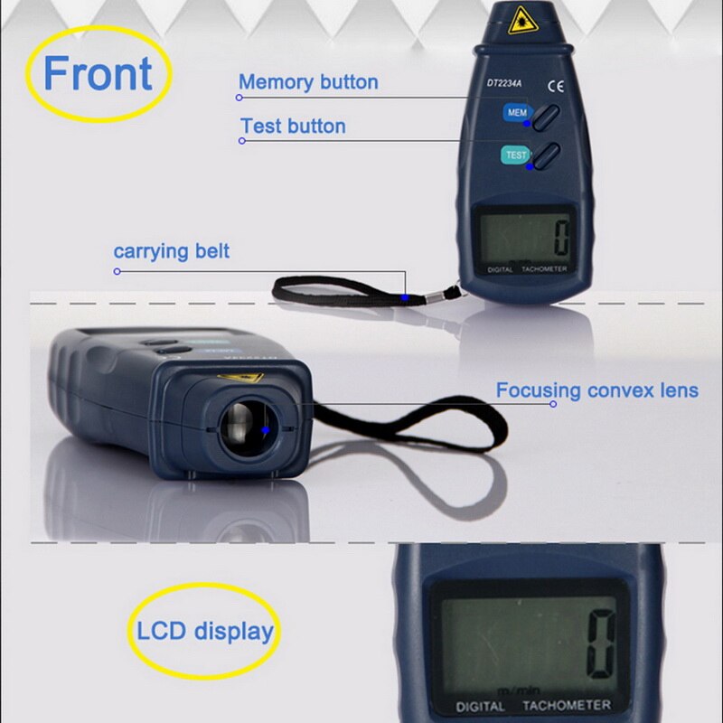 DT2234A non-contact tachometer digital tachometer LCD Display Digital Tachometer ABS Digital Tach Meter