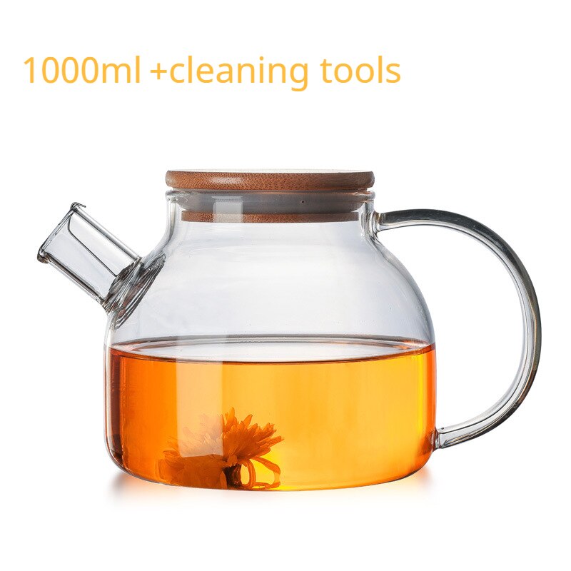 Théière en verre Borosilicate 1l/1,8 l, grand Pot de fleur Transparent, résistant à la chaleur, ensemble de fleurs, bouilloire générale, outils ménagers de bureau: 1L Capacity Tools