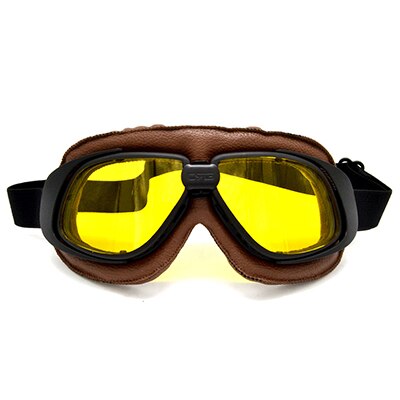 Jaer 100% Helm Bril Met Zilveren Lens Motorfiets Goggle Vintage Piloot Biker Leer Voor Motorcycle Bike Atv Goggle 5 Kleuren: Yellow Lens