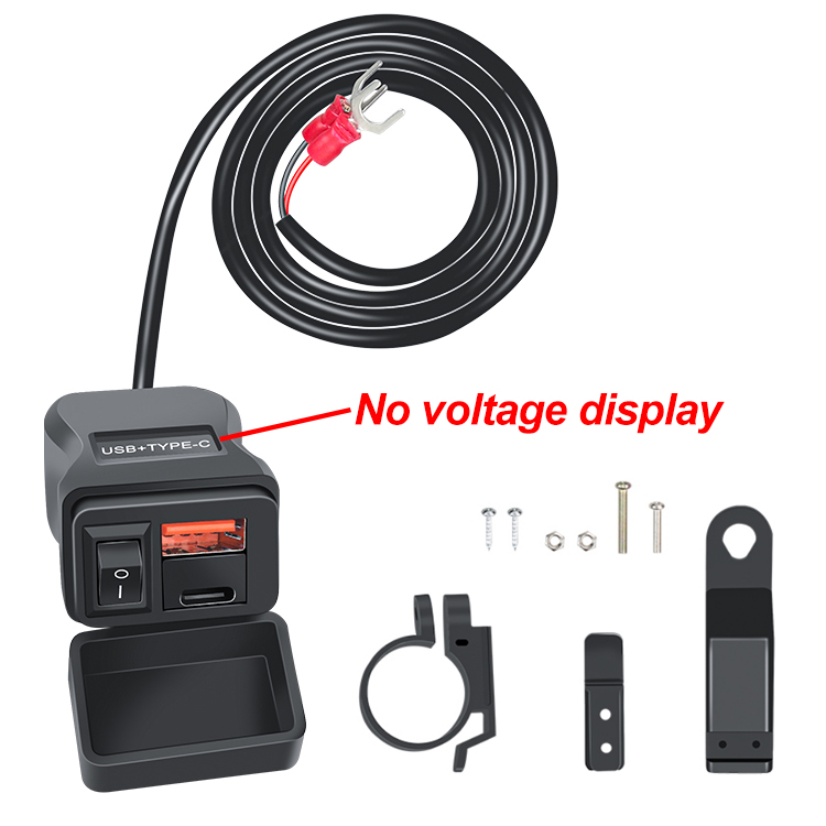 PD QC3.0-cargador celular rápido USB para motocicleta, conector de enchufe de puerto tipo C resistente al agua con voltímetro móvil, carga Digital: BLANCO