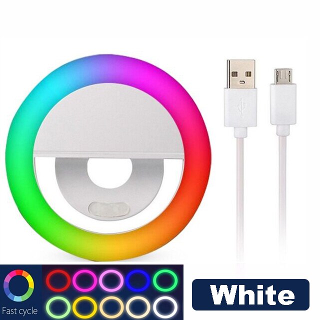 Universal LED Selfie Ring Light For Mobile Phone Portable RGB Colorful Flash Lamp Lights For Vlog Cellphone Live Fill Lighting: White