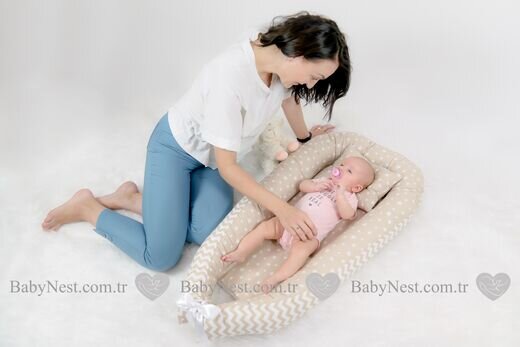 Babynest newborn baby nest bed portable crib travel bed baby nest baby lounge crib bumper pillow cushion: BabyNest Krem Zikzak ve Yıldızlı