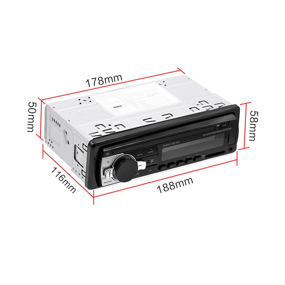 Radio Estéreo JSD 520 de 24V para coche, 1 Din, Bluetooth, Fm, receptor de entrada auxiliar, Audio SD, Usb, Mp3, Mmc, WMA, manos libres