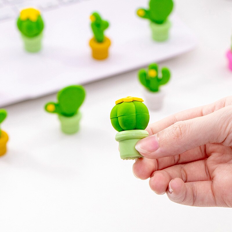 5 st kawaii mjuk kaktus suddgummi krukväxter gummi suddgummi för penna fantastiska barn pappersvaror skolmaterial  h6371