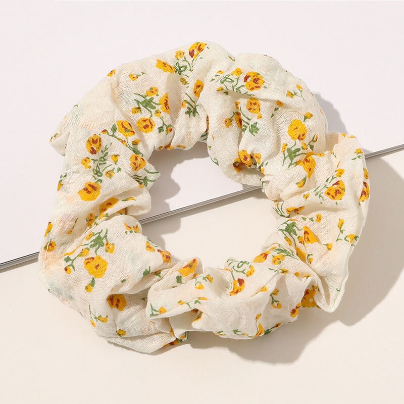 Vintage Bloemen Stof Haar Touw Haar Chouchou Meisje Bos Voor Vrouwen Elastische Haarband Paardenstaart Houder Haar Stropdas Gom Accessoires: YELLOW