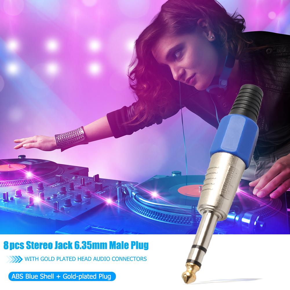 2 uds. De enchufe macho de 6,35mm, carcasa azul ABS y conector de clavija chapado en oro, amplificador de auriculares, Adaptador de Audio, soldadura externa azul