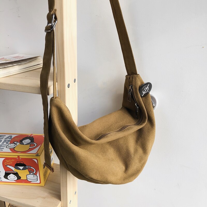 Japanese Casual Lazy Style Messenger Bag Ins Couple Bag Shoulder Bag Girl Wild Canvas Bag Original Uoct.all Small Satchel: khaki