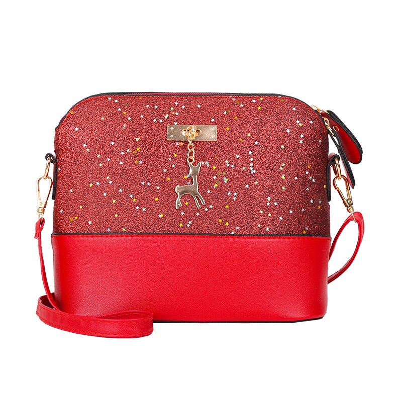 Mode Lovertjes Vrouwen Tassen Pu Leer Vrouwen Messenger Bag Effen Kleur Rits Schoudertas Herten Shell Tas: NewRed