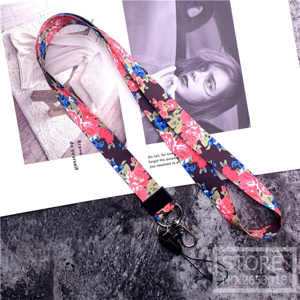 Products Yellow Flower Red Flower Phone Lanyard Strap Small Fresh Green Leaf Mobile Phone Lanyard Neck Straps: DZS-00478