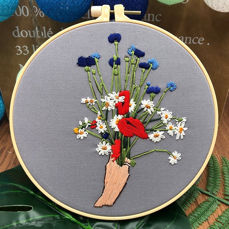 Bouquet Pattern Beginner Handmade Art Needlework Material DIY Kits Embroidery Fabric Sewing Craft Set Home Decor: Flowers 05