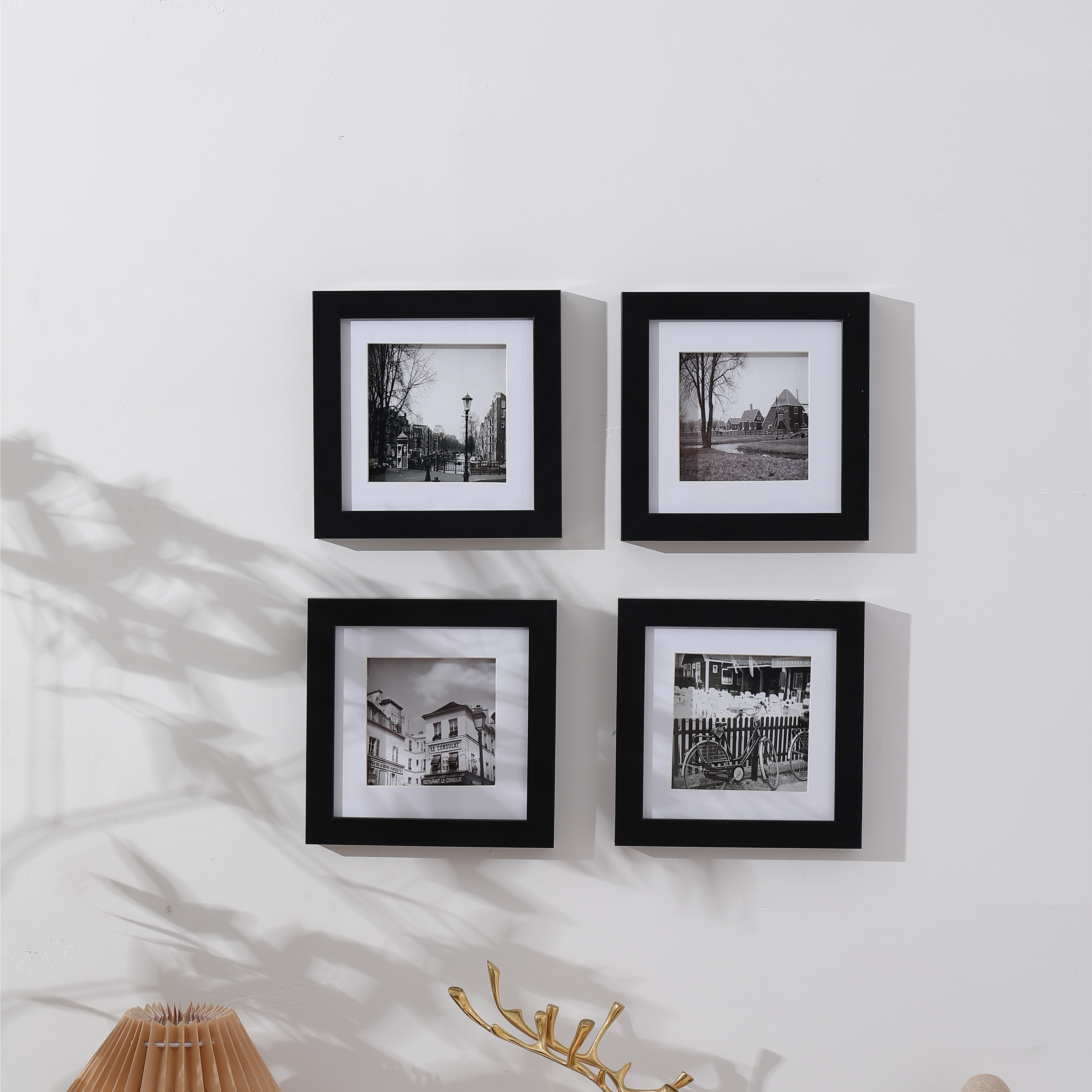 Marco de fotos de papel de plástico negro cuadrado, marco de fotos integrado de 4x4 pulgadas, pared de oficina en casa, sala de estar, bar, cafetería, imagen colgante, 1 unidad